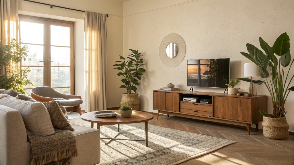 Feng Shui Living Room Layout With TV Stands and Storage Furniture
