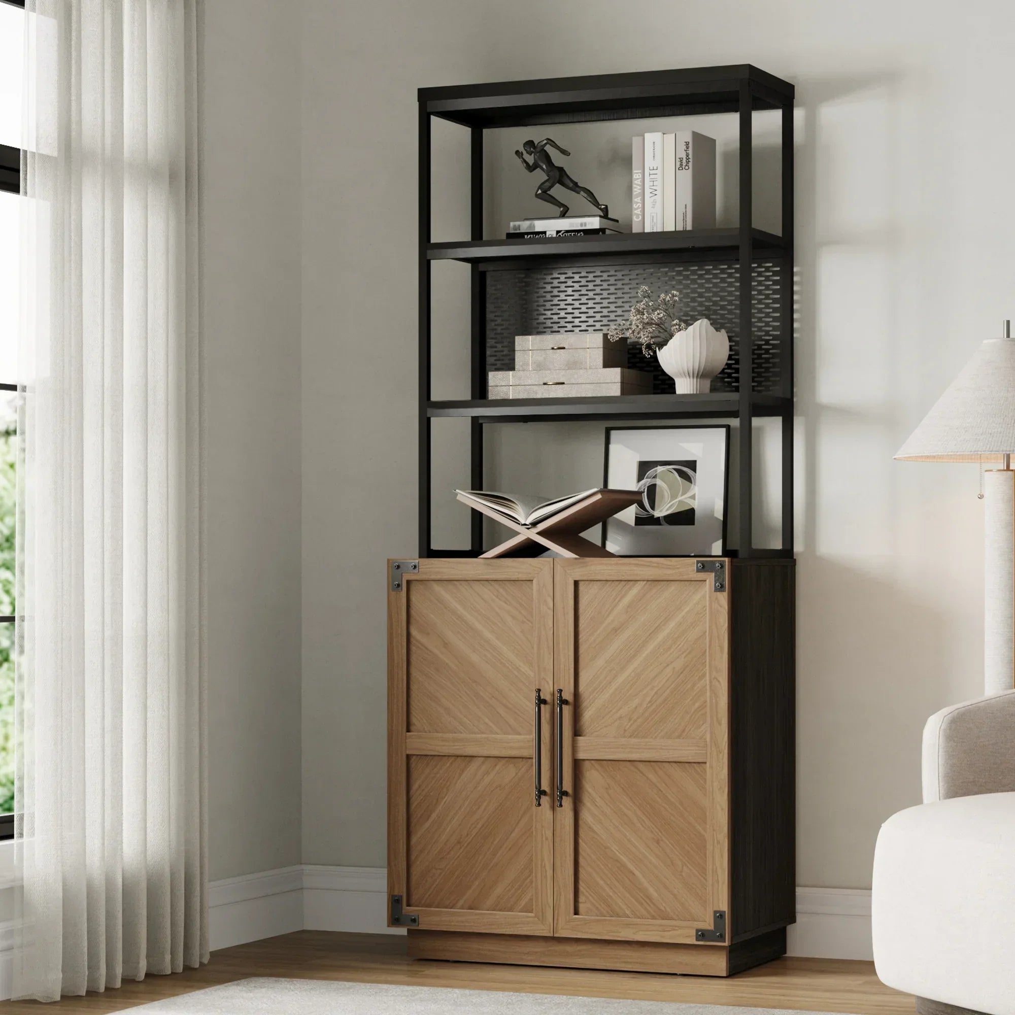 Willow 2 Doors Bookshelf, 75.3 Inch Tall