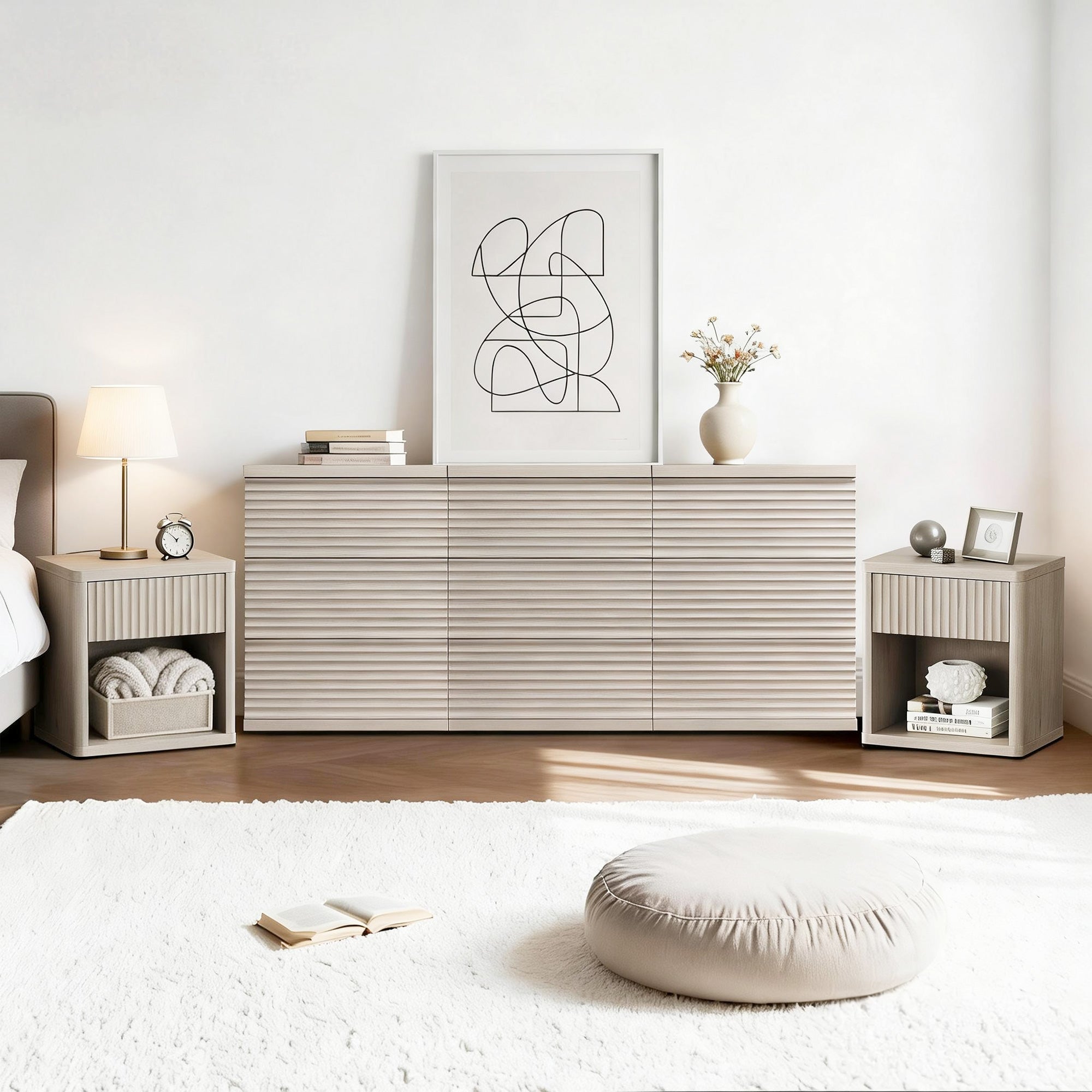 Stria Chest of Drawers and Nightstands Set