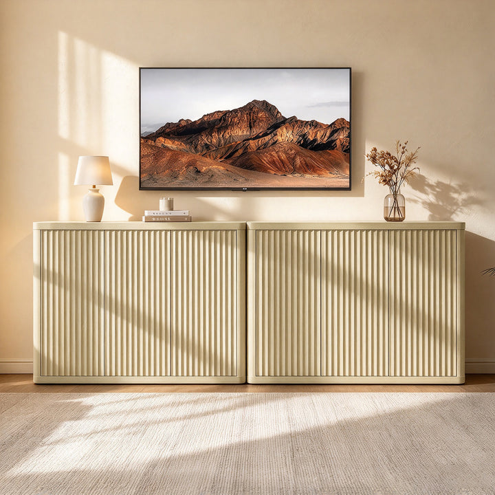 Cas Fluted TV Console Cabinet, 3 Doors Storage, Set of 2