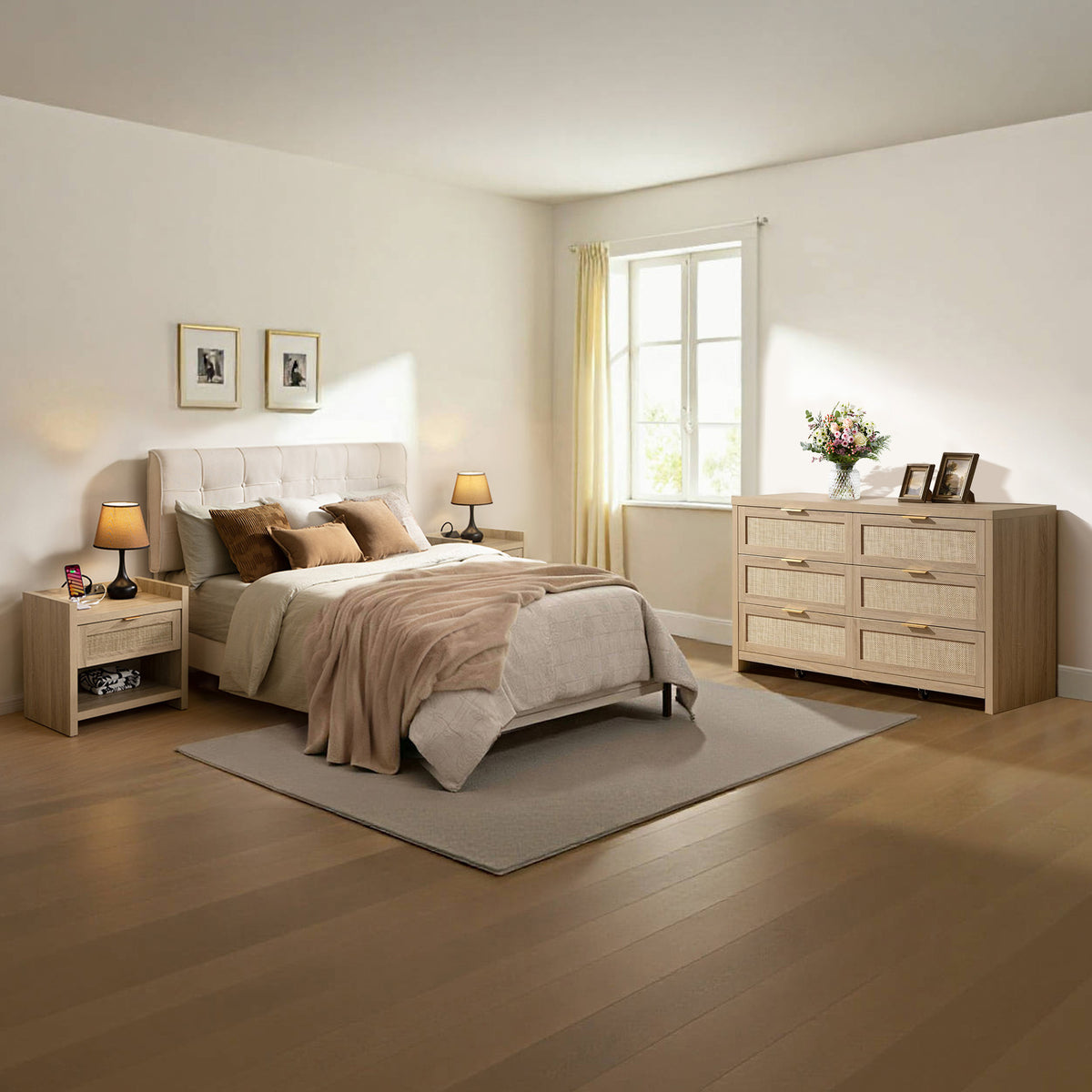 Savanna Nightstand with Charger and 6-Drawers Dresser Set