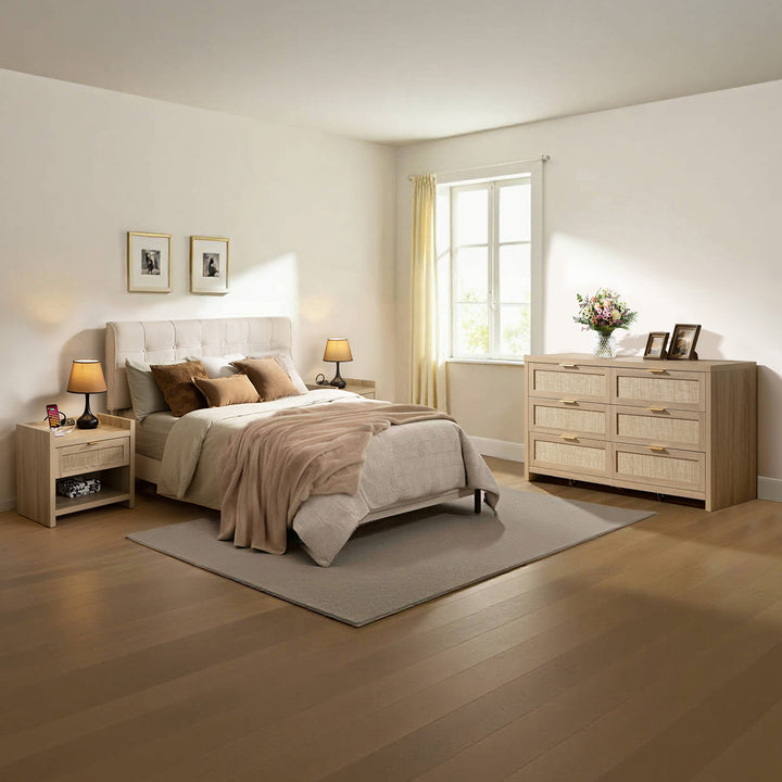 Savanna Nightstand with Charger and 6-Drawers Dresser Set