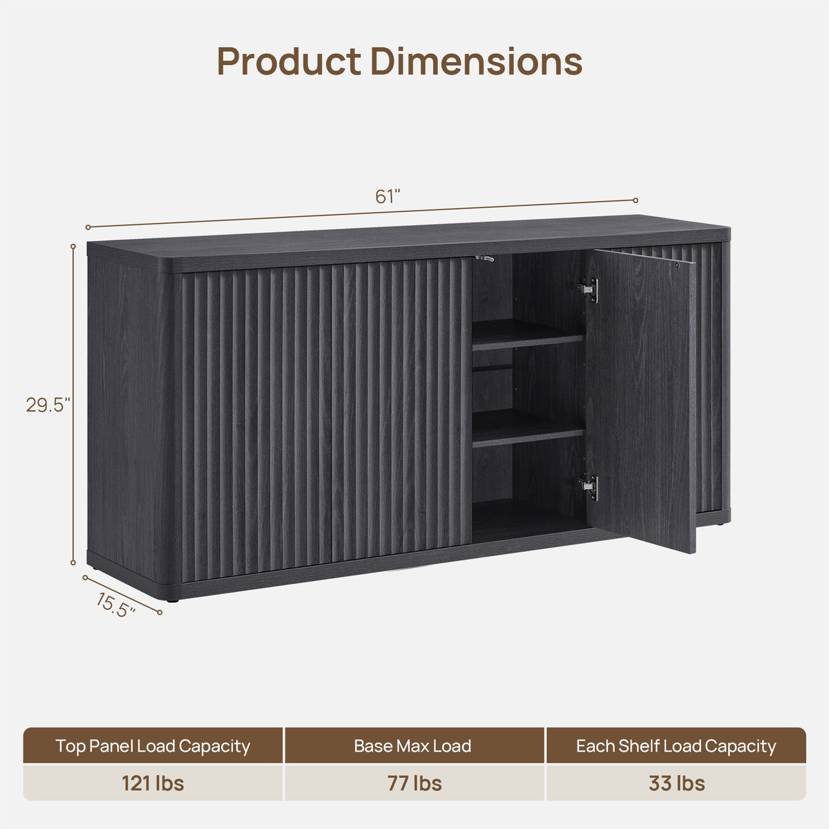 Cas 61Inch Wide TV Stand with 4 Doors
