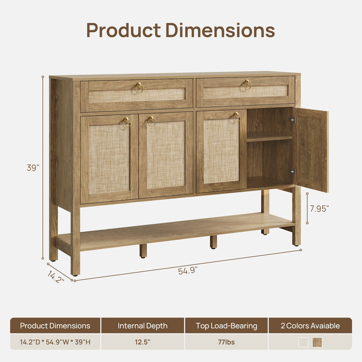 Terra Rattan Sideboard Cabinet, Modern Storage - Carbon Cherry - 2 Pieces
