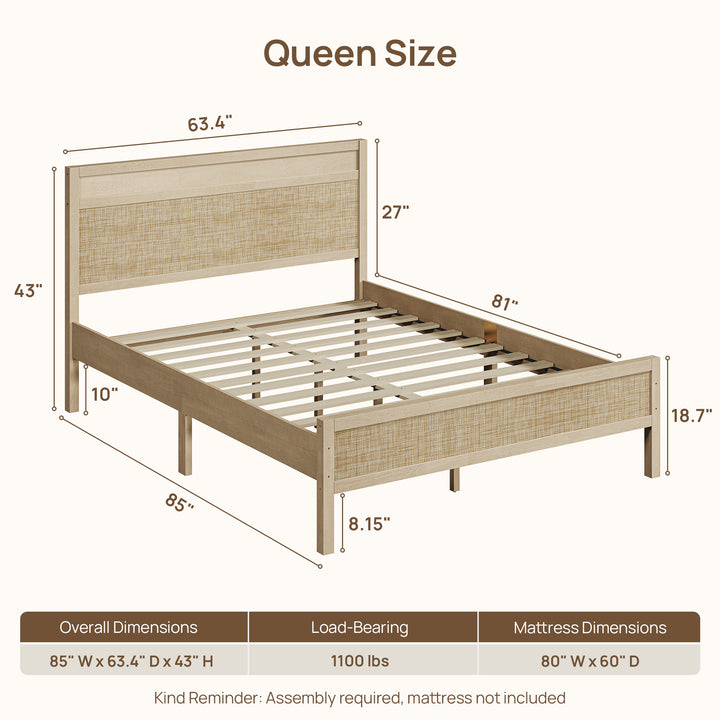 Savanna Rattan Bed Frame, Queen Size