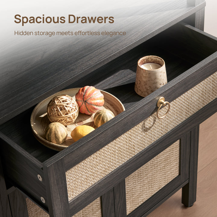 Terra Black Rattan Bookshelf, Large Storage