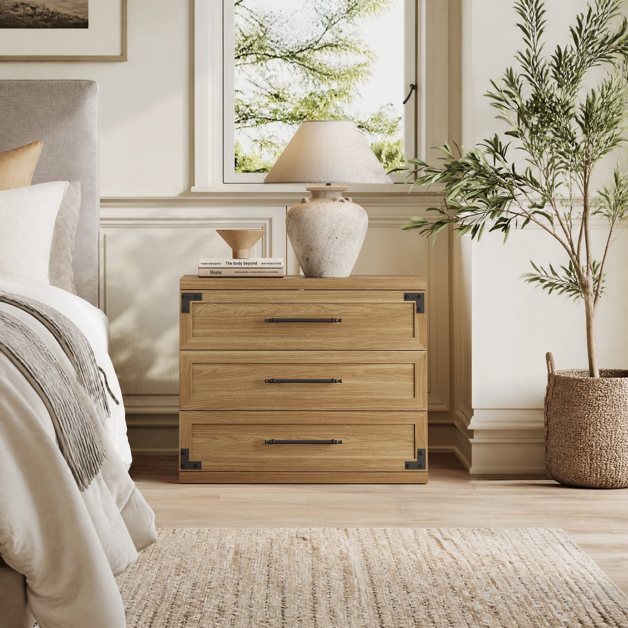 Willow 3-Drawers Nightstands Set - 2 Pieces - Oak Brown