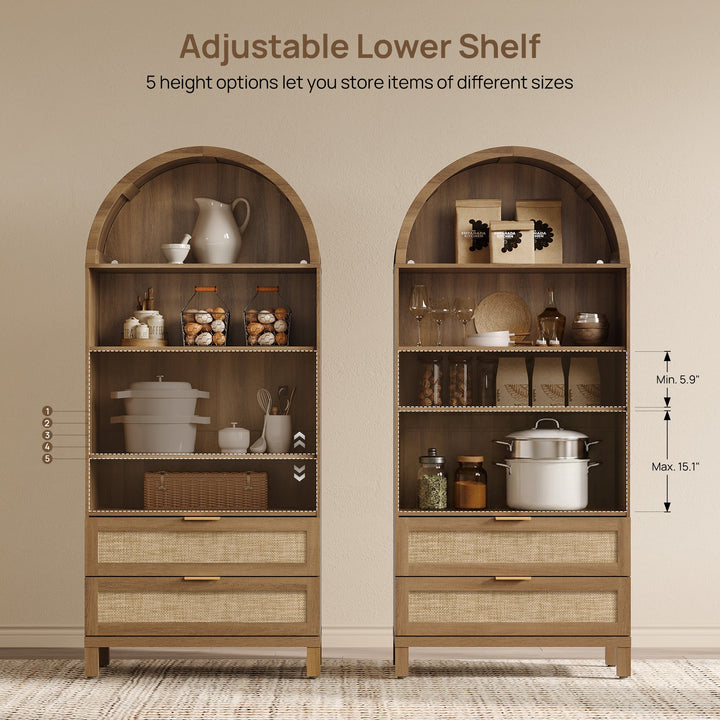 Savanna Arched Pantry Cabinet with Storage, Set of 2