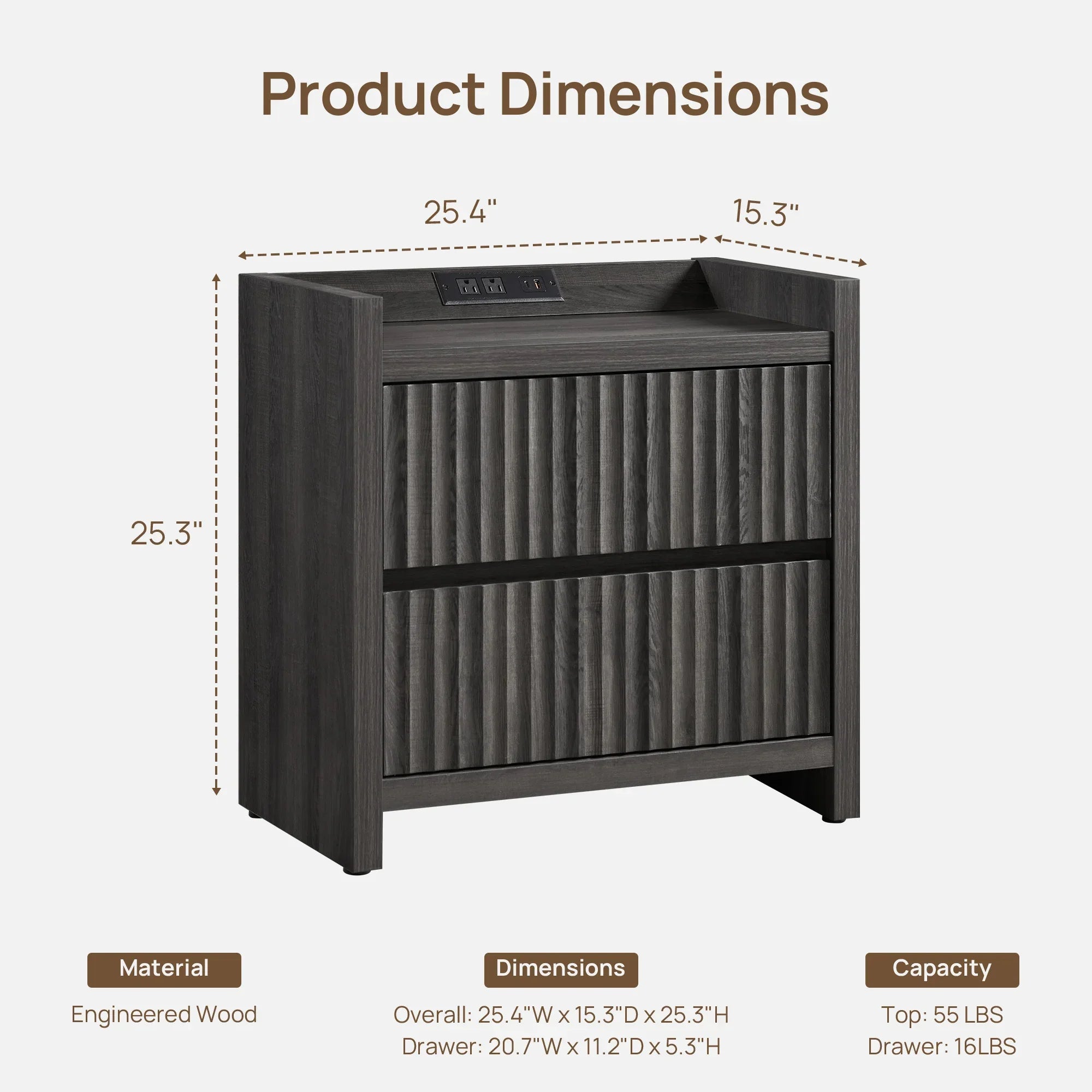 Prelude Night Table with Drawers and Charger