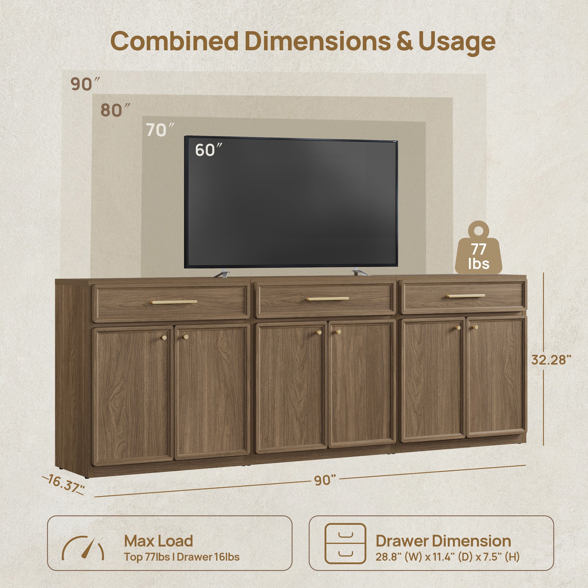 Crescent Sideboard Cabinet, Flexible Storage