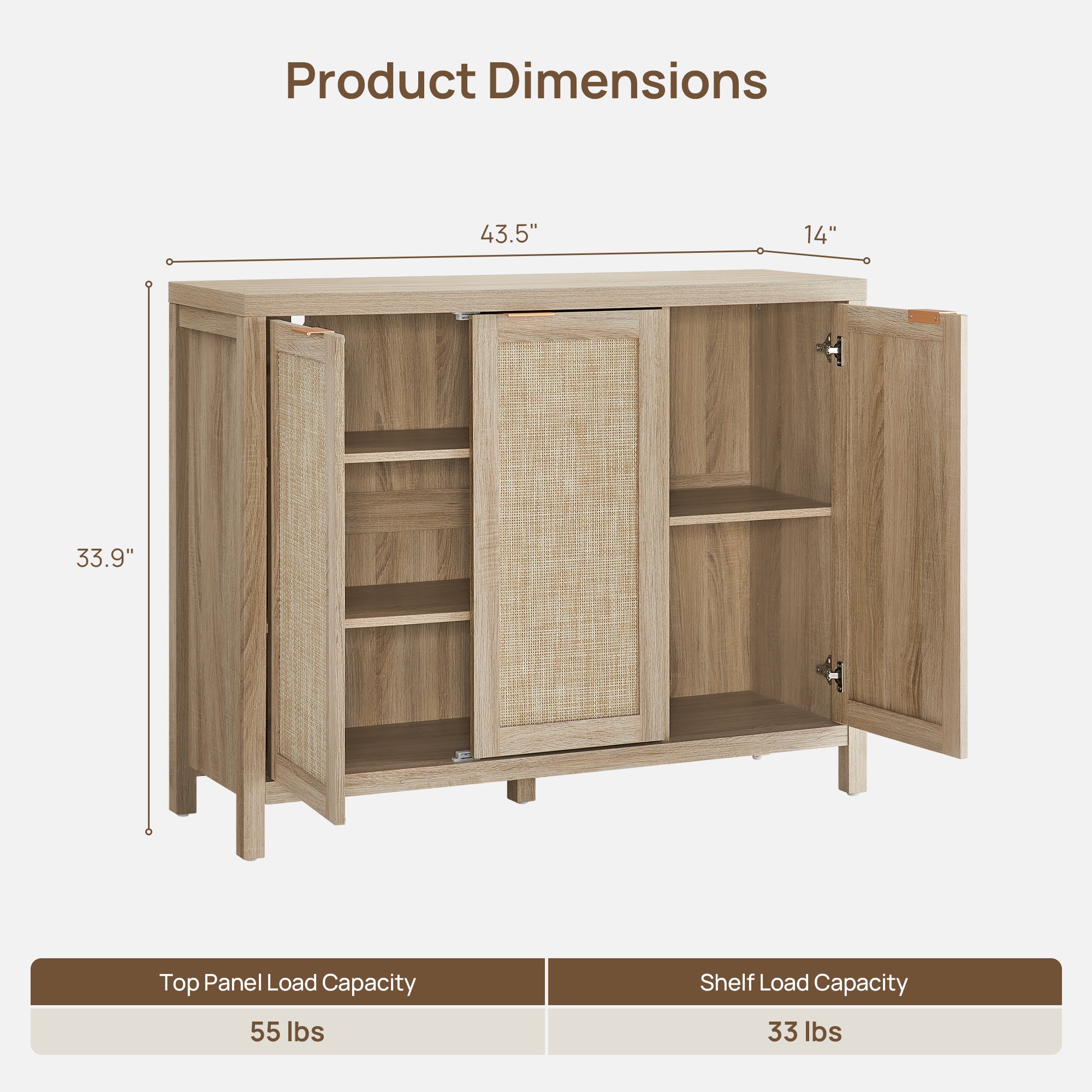 Savanna 43.5-Inch Wide Buffet Cabinet with Storage