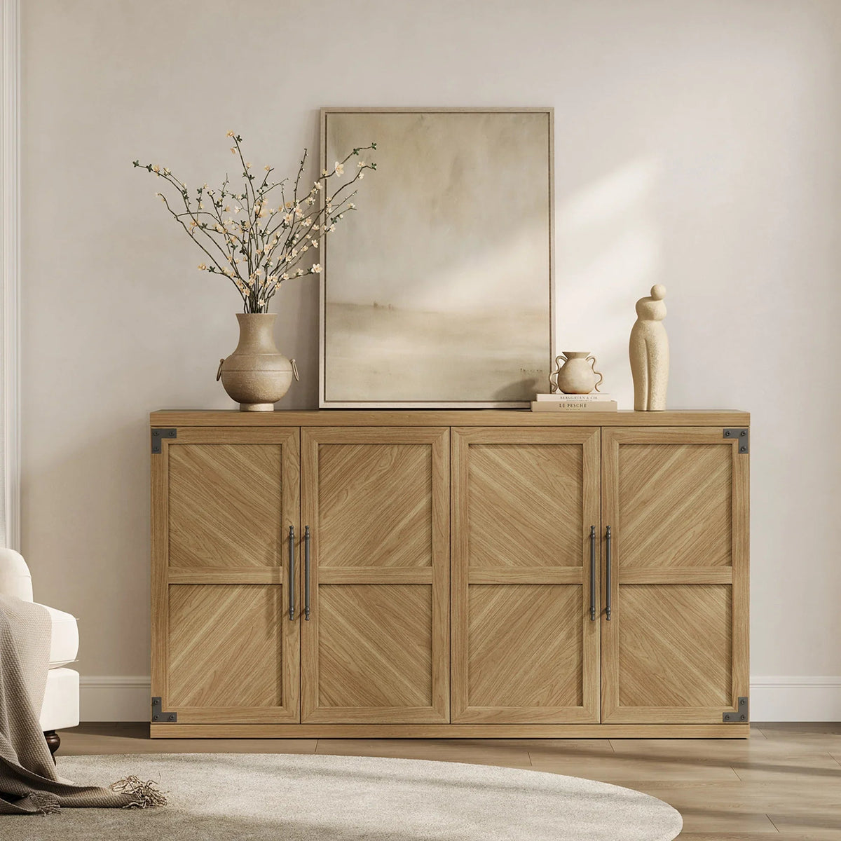 Willow Farmhouse Sideboard with 4 Doors, Set of 2