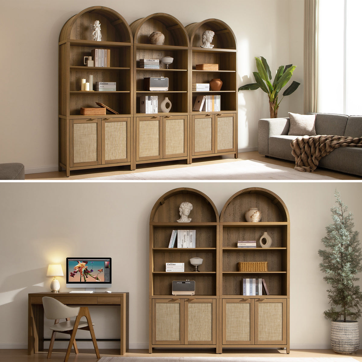 Savanna Arched Bookcase, 84.2Inch Height, Set of 3