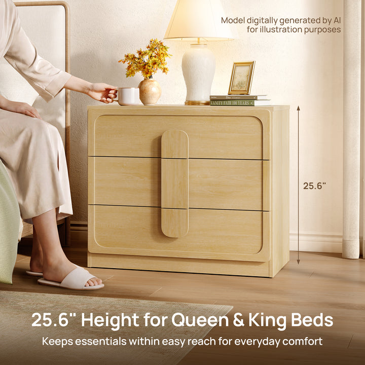Arcus Nightstand with 3 Drawers, Arched Handles