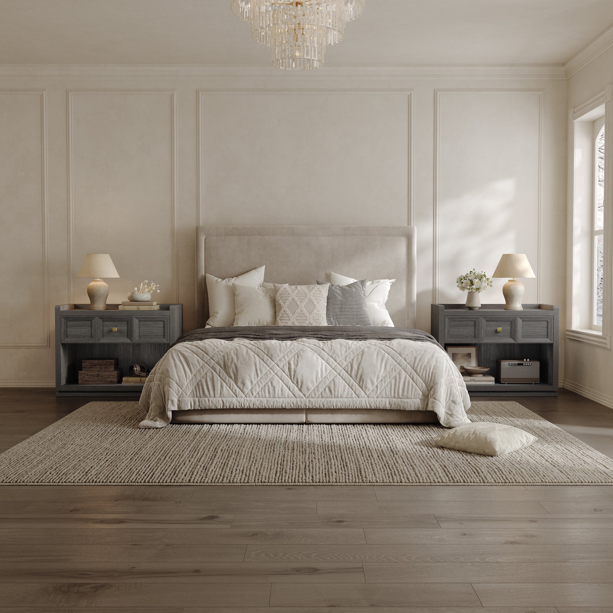 Helio 6-Drawer Dresser and Nightstands Set For Bedroom