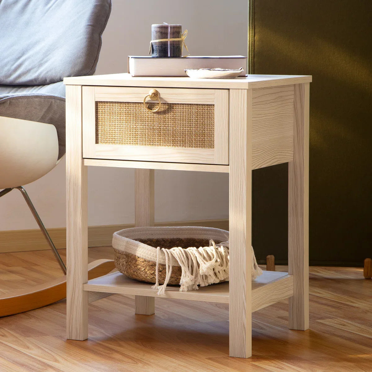 Terra Black Rattan Nightstand