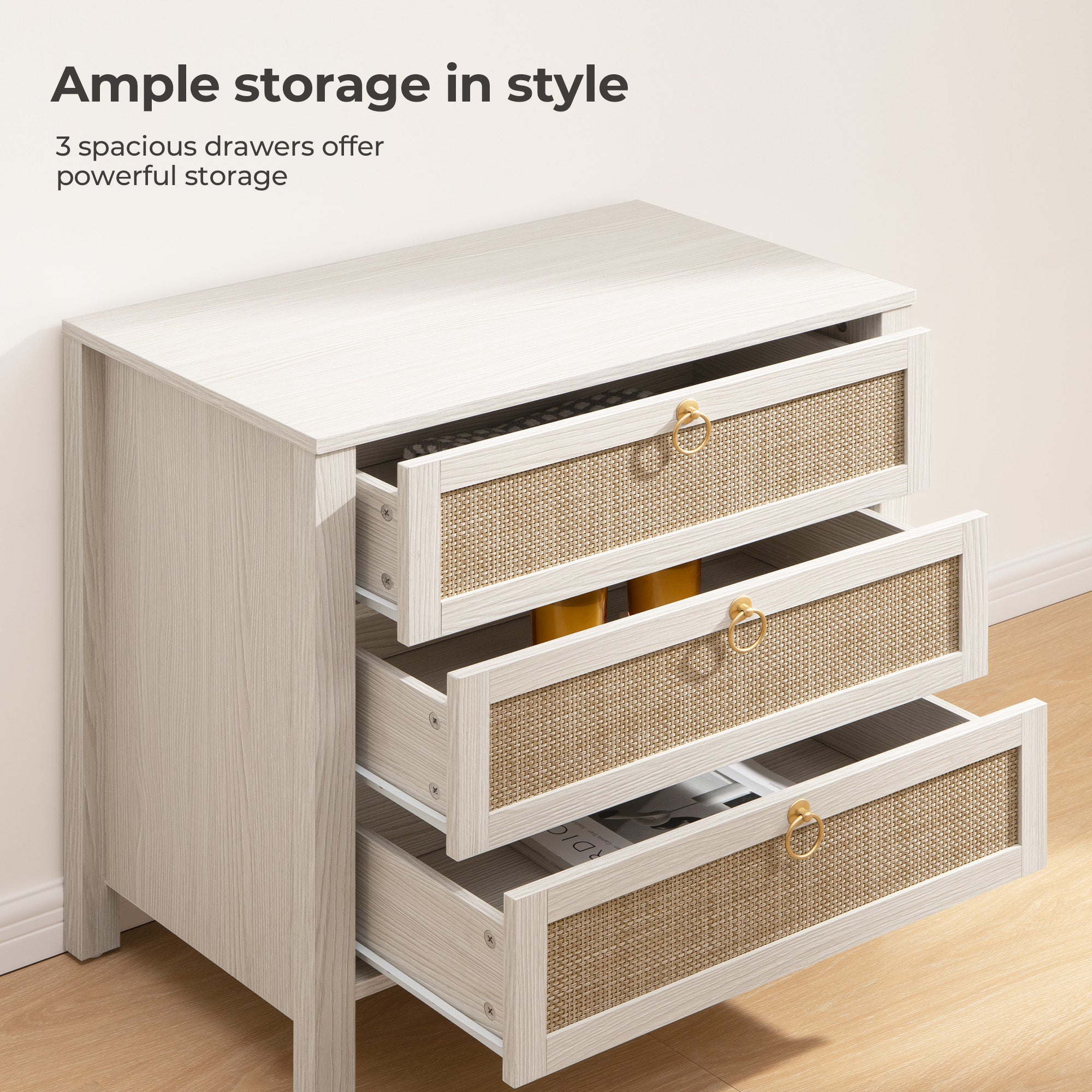 Terra 6 Drawers Dresser And Nightstands Sets, Golden Handle