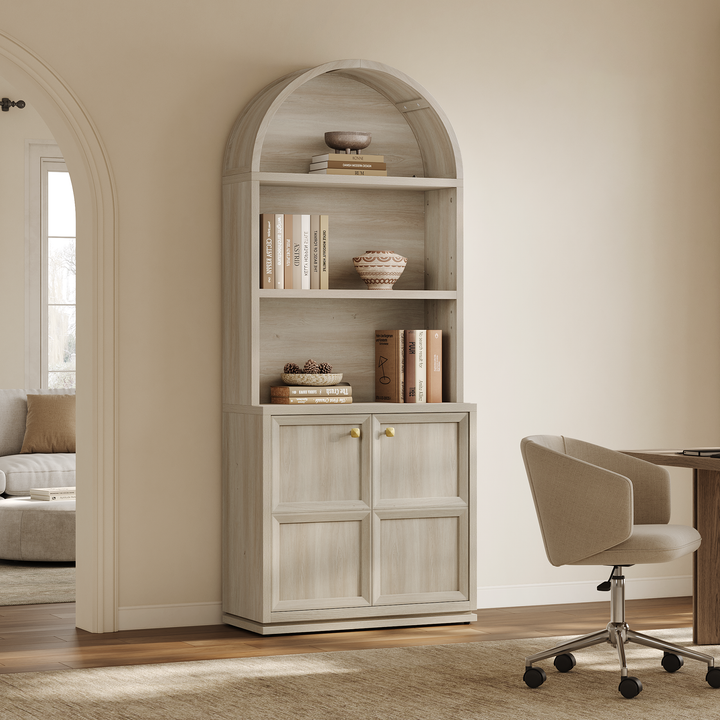 Helio 2-Door Arched Bookcase with Oval Cutout, Set of 2
