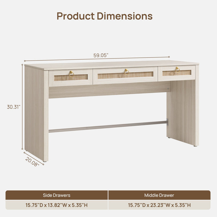 Terra Office Desk with 3 Drawers - White Cream Oak - 2 Pieces