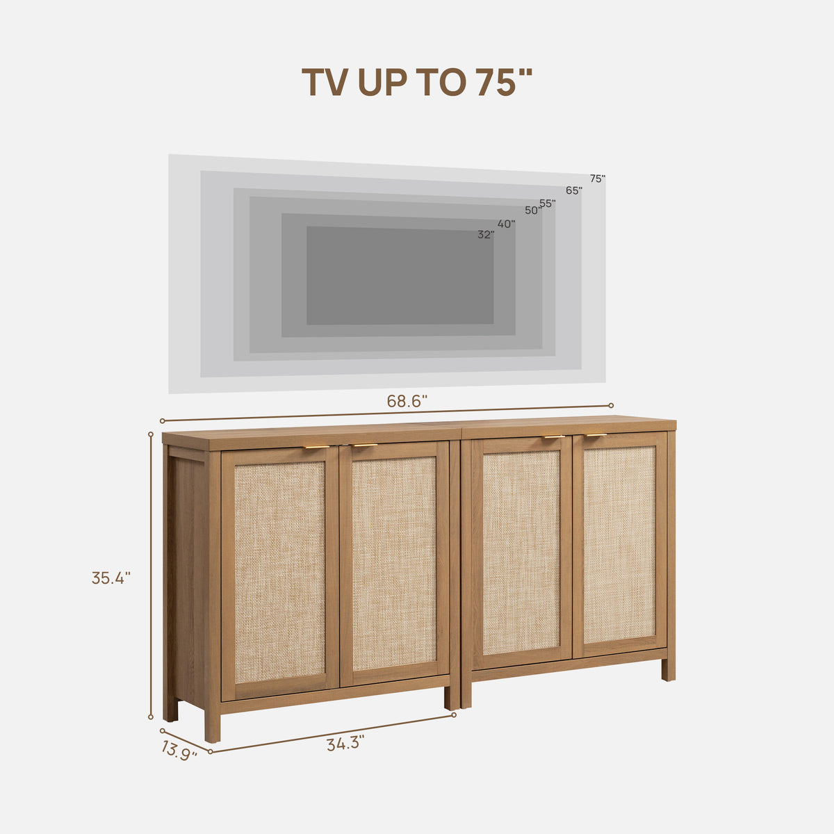 Savanna TV Console with Doors - Set of 2 - Reclaimed Caramel Oak