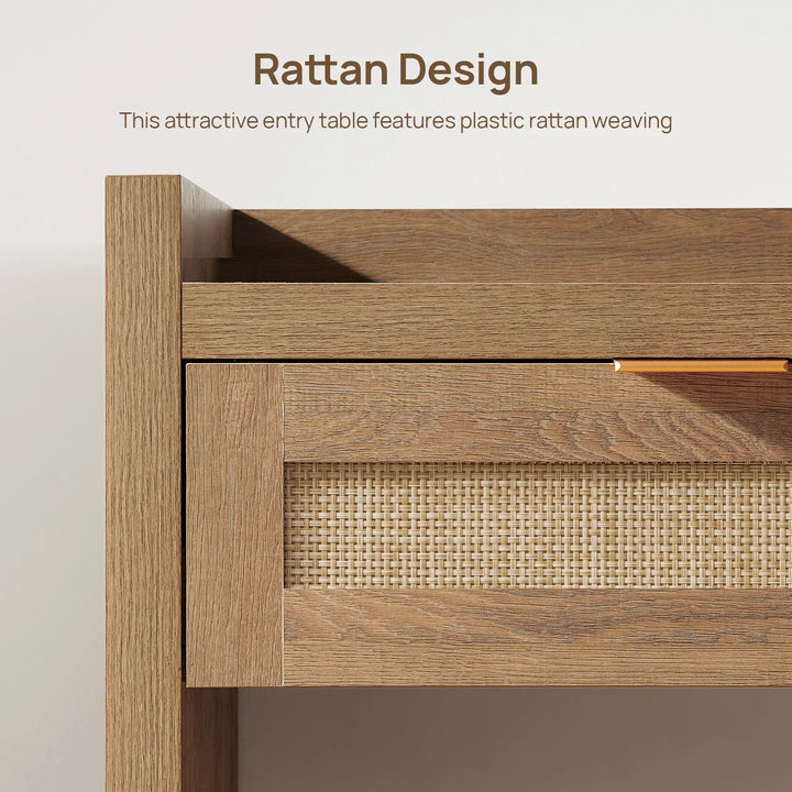Savanna Rattan Console Table, 32'' Tall, Large Storage