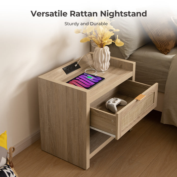 Savanna Boho Nightstand with Charger and Dresser Set