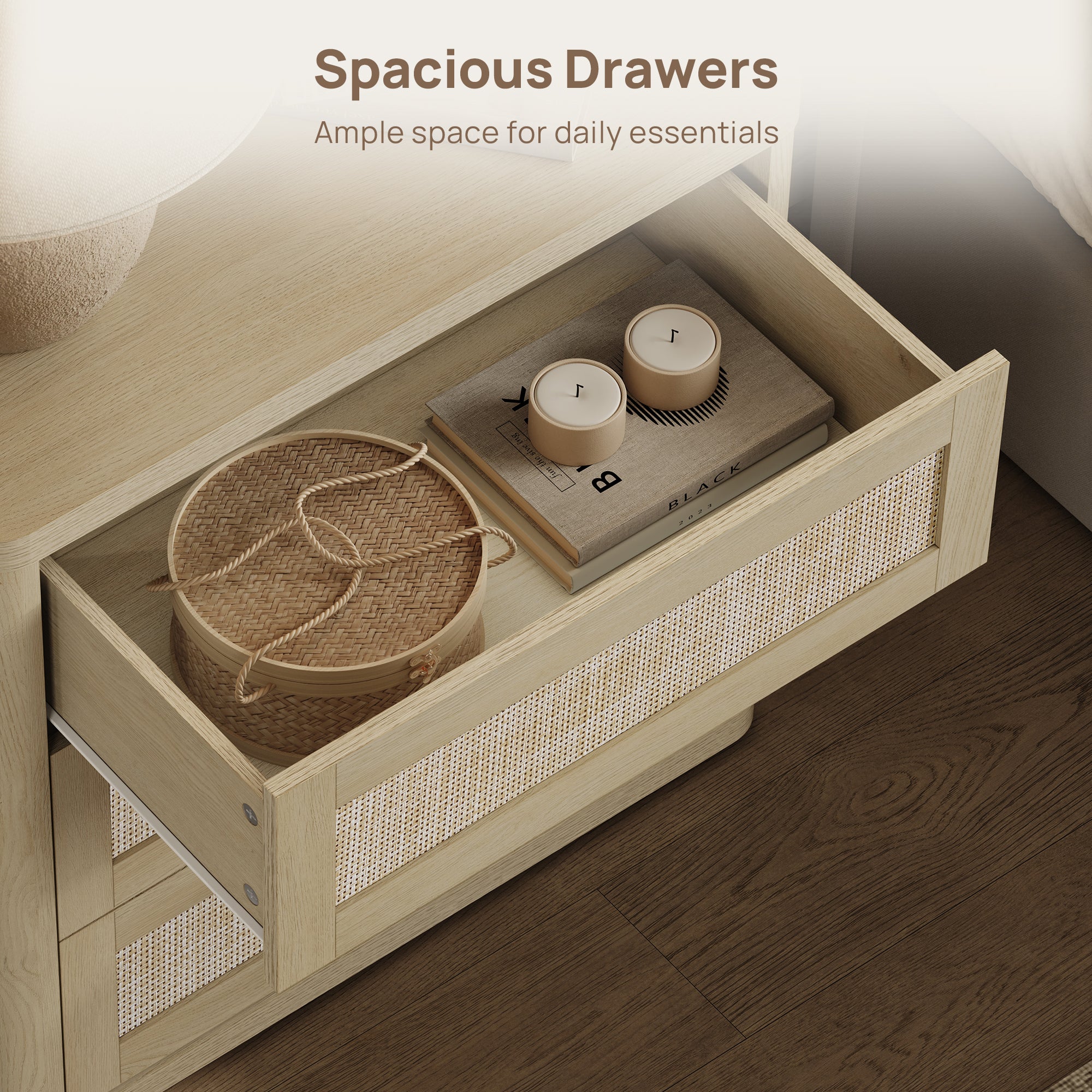 Zura Sectional Rattan Dresser and 3-Drawer Nightstand Set