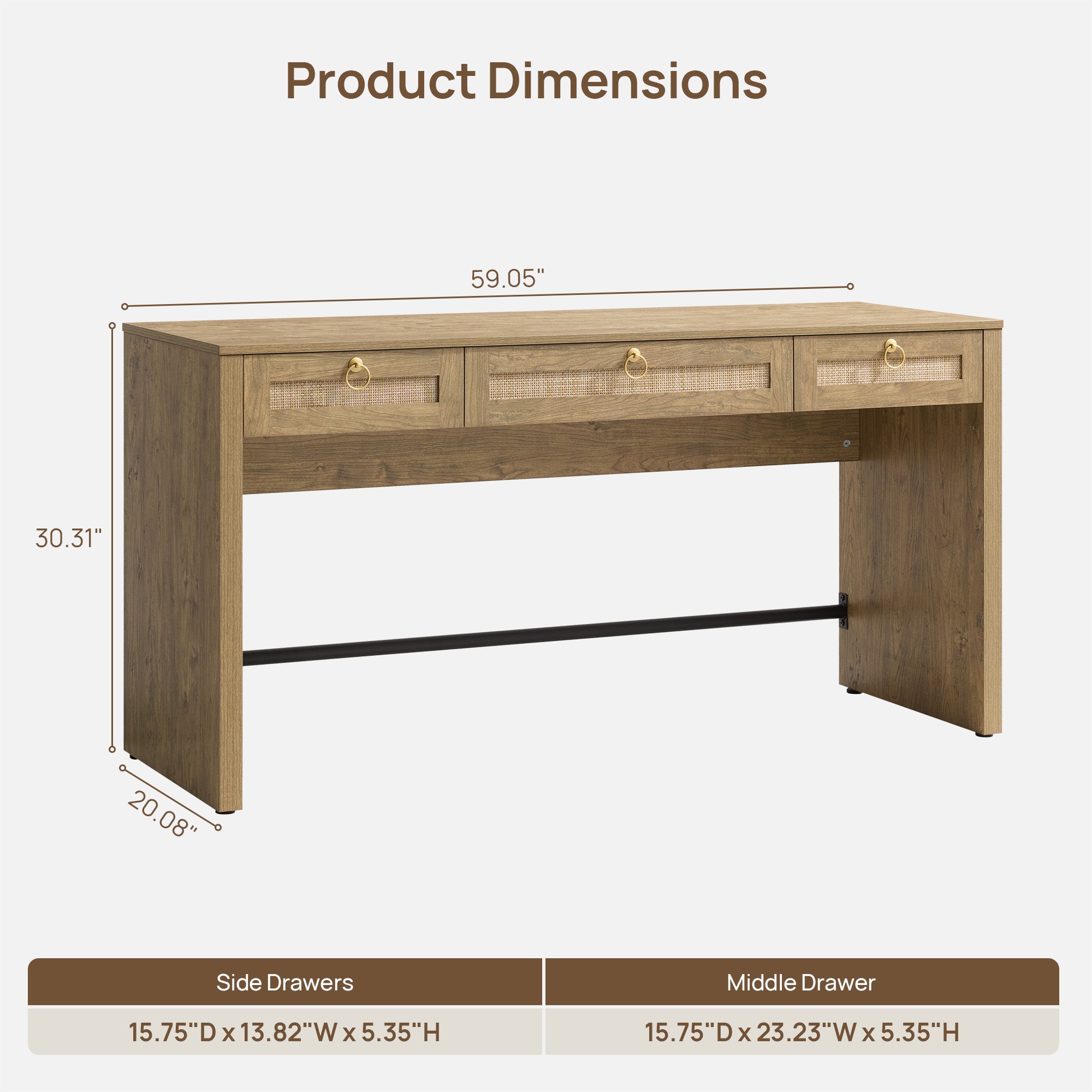 Terra Rattan Computer Desk, 59-Inch Wide