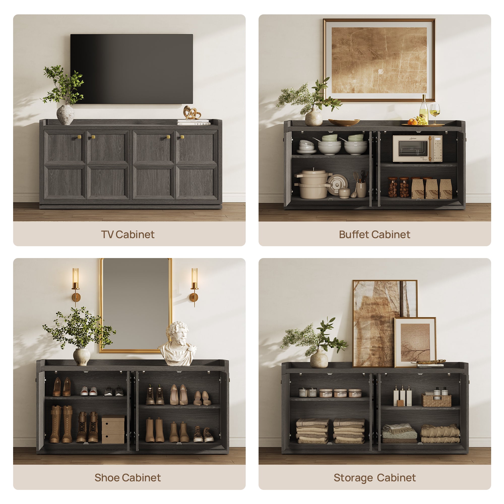 Helio Black Sideboard with 4 Doors