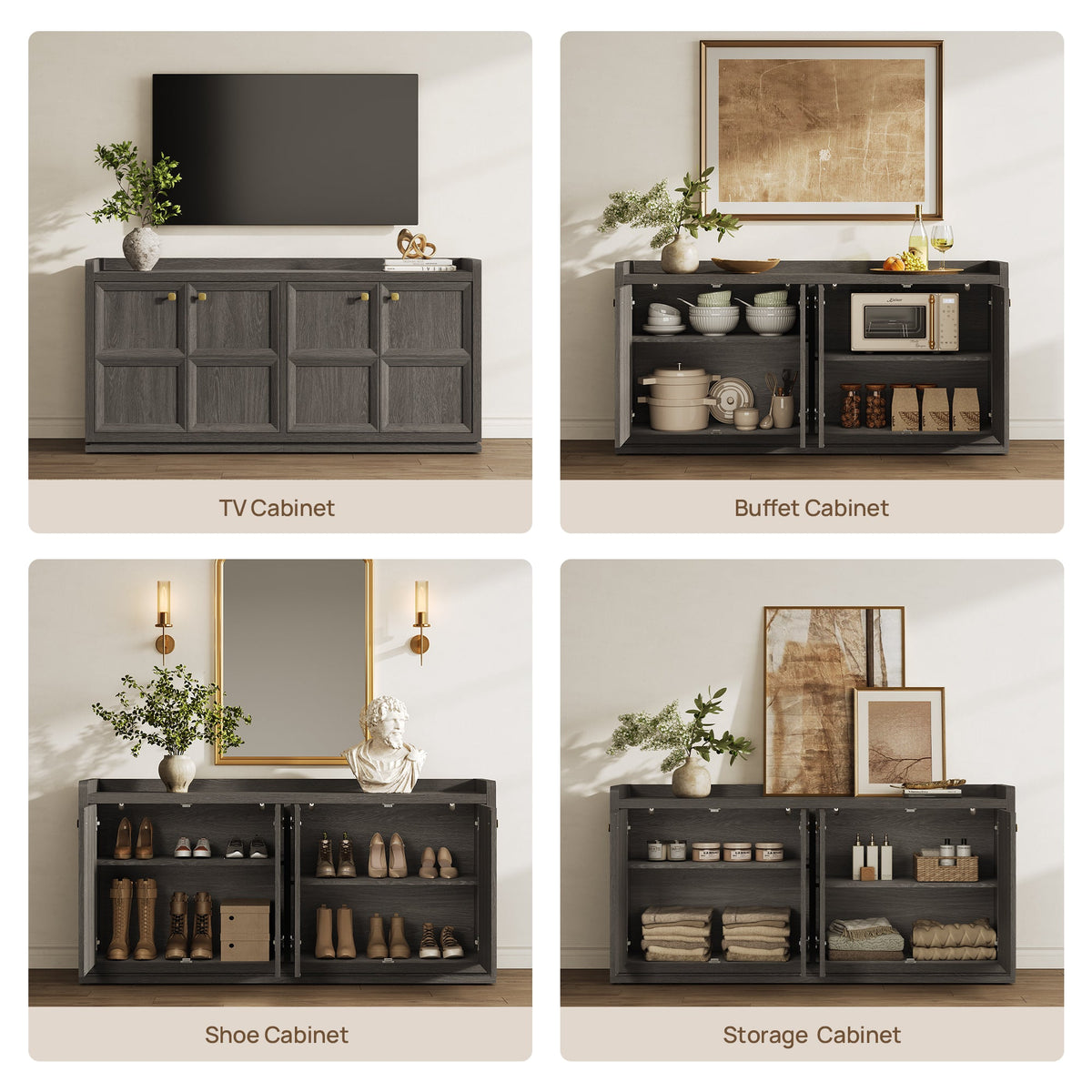 Helio Black Sideboard with 4 Doors, Set of 2