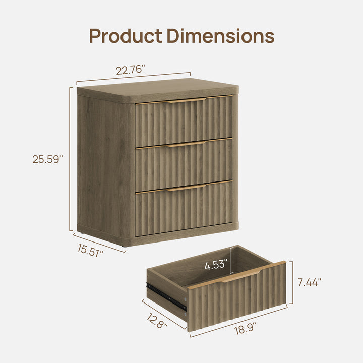 Cas Nightstands 3 Drawers, Golden Handle