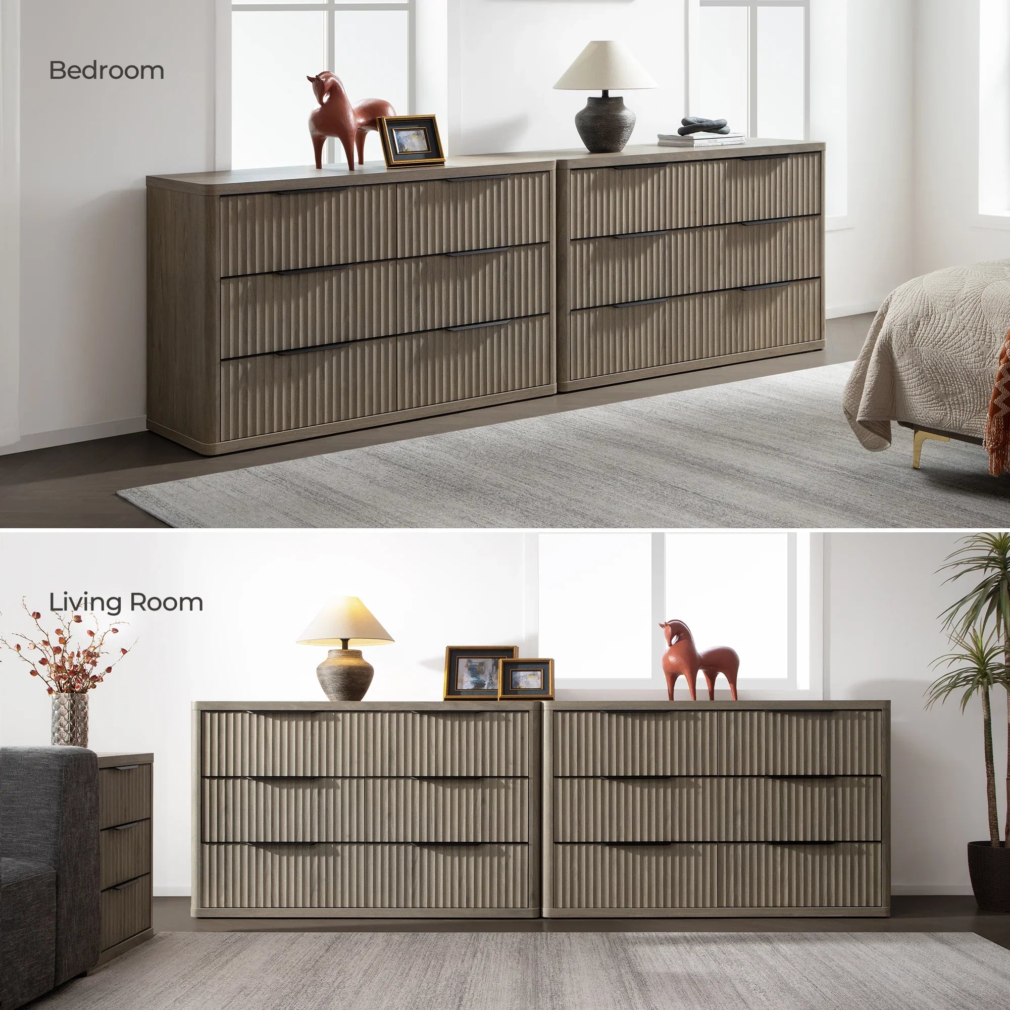 fluted dresser SICOTAS Cas 2 Piece 6 Drawer Dresser & Chests of Drawers Fluted Drawer Design Storage Chest Dresser for Bedroom, TV Stand Set for Clothes Storage