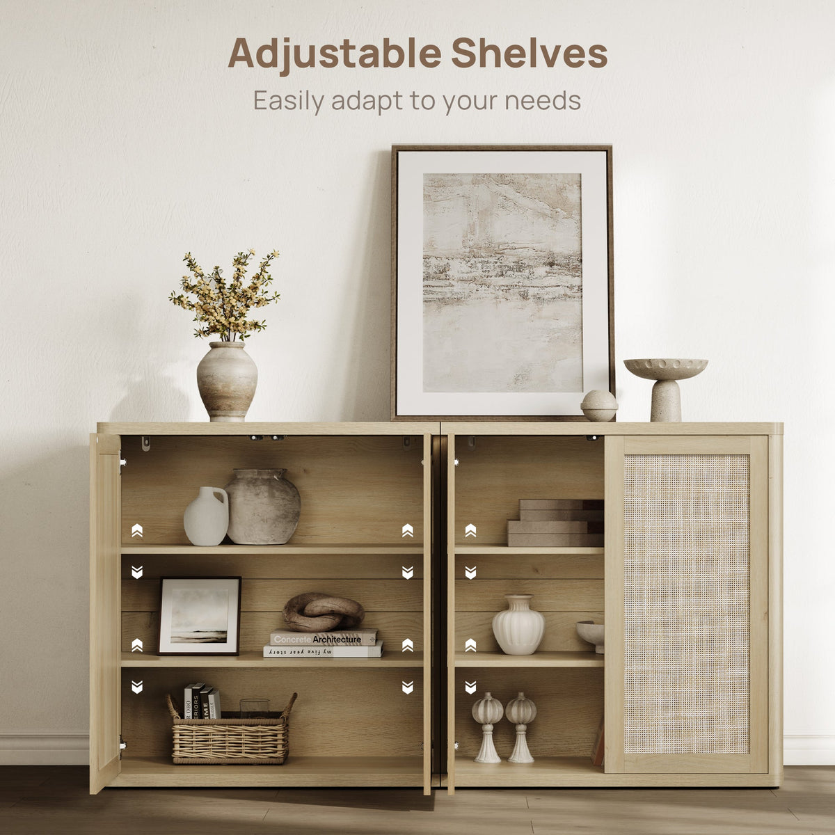 Zura Modular TV Stands Set of 3, Large Storage - Amber Oak - 3-Piece Set