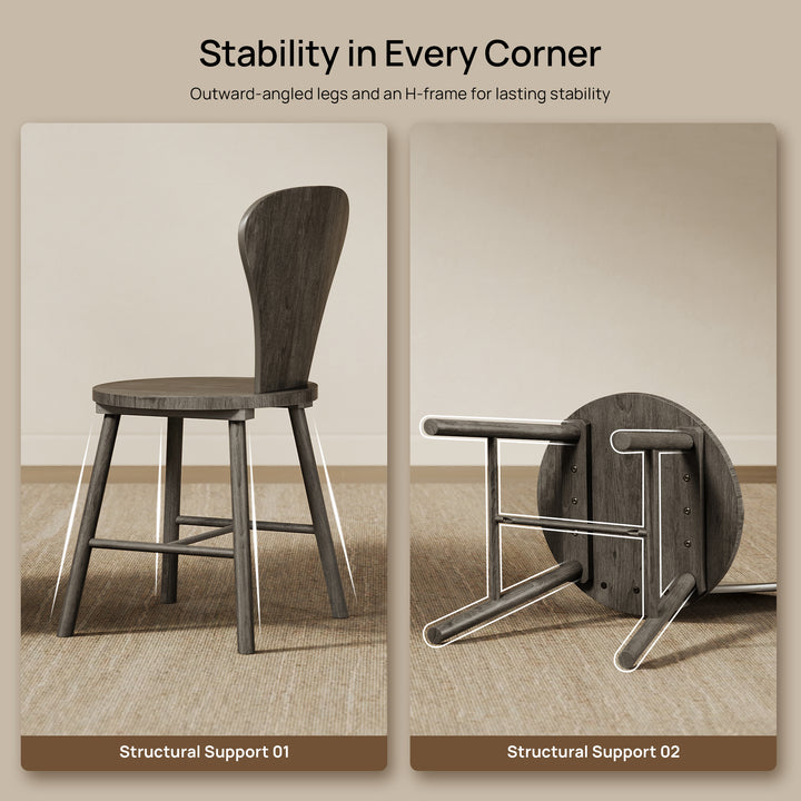 Cas Modern Solid-Wood Dining Chairs, Fluted Style