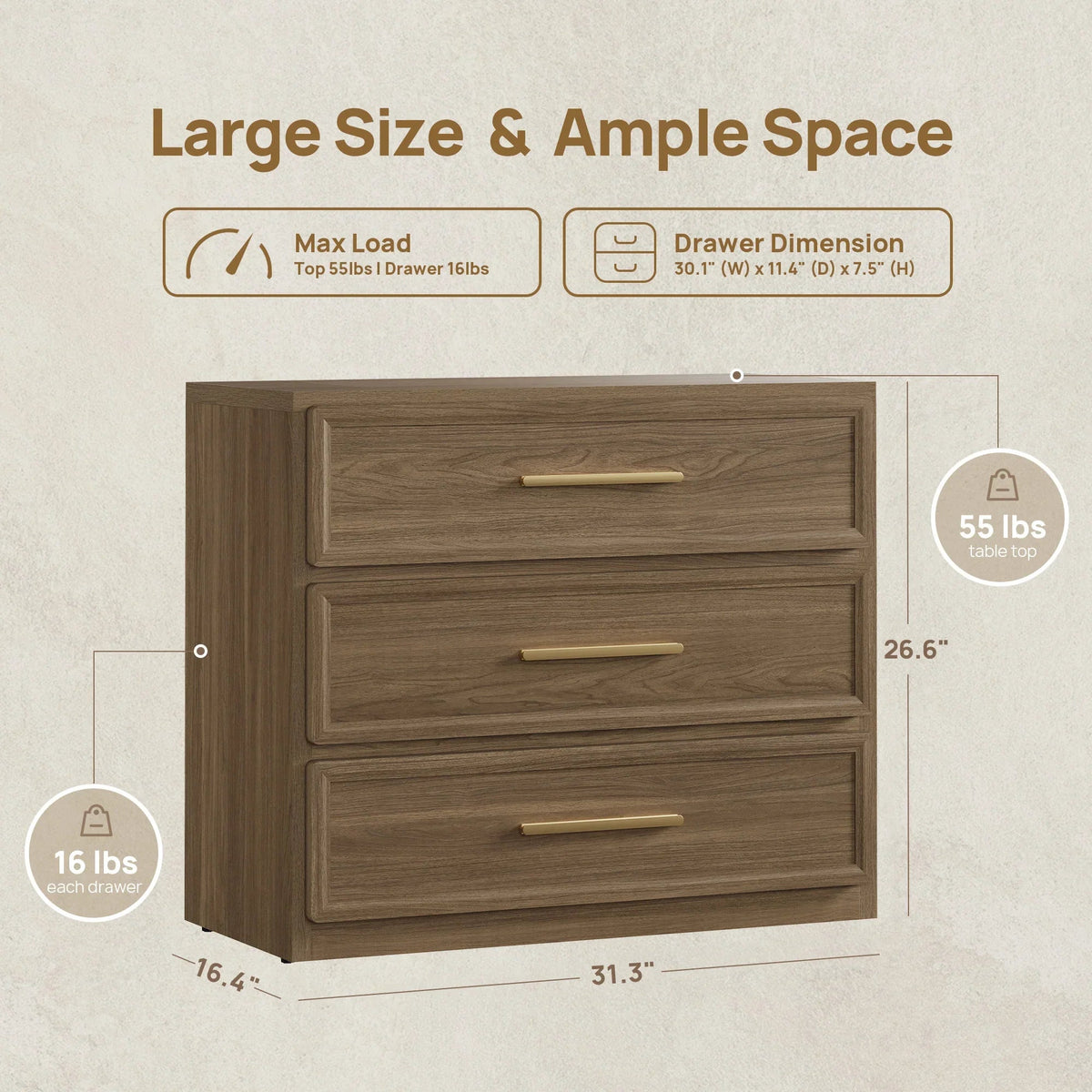 Crescent Modular Dresser and Nightstands Set, 26.6-Inch Tall