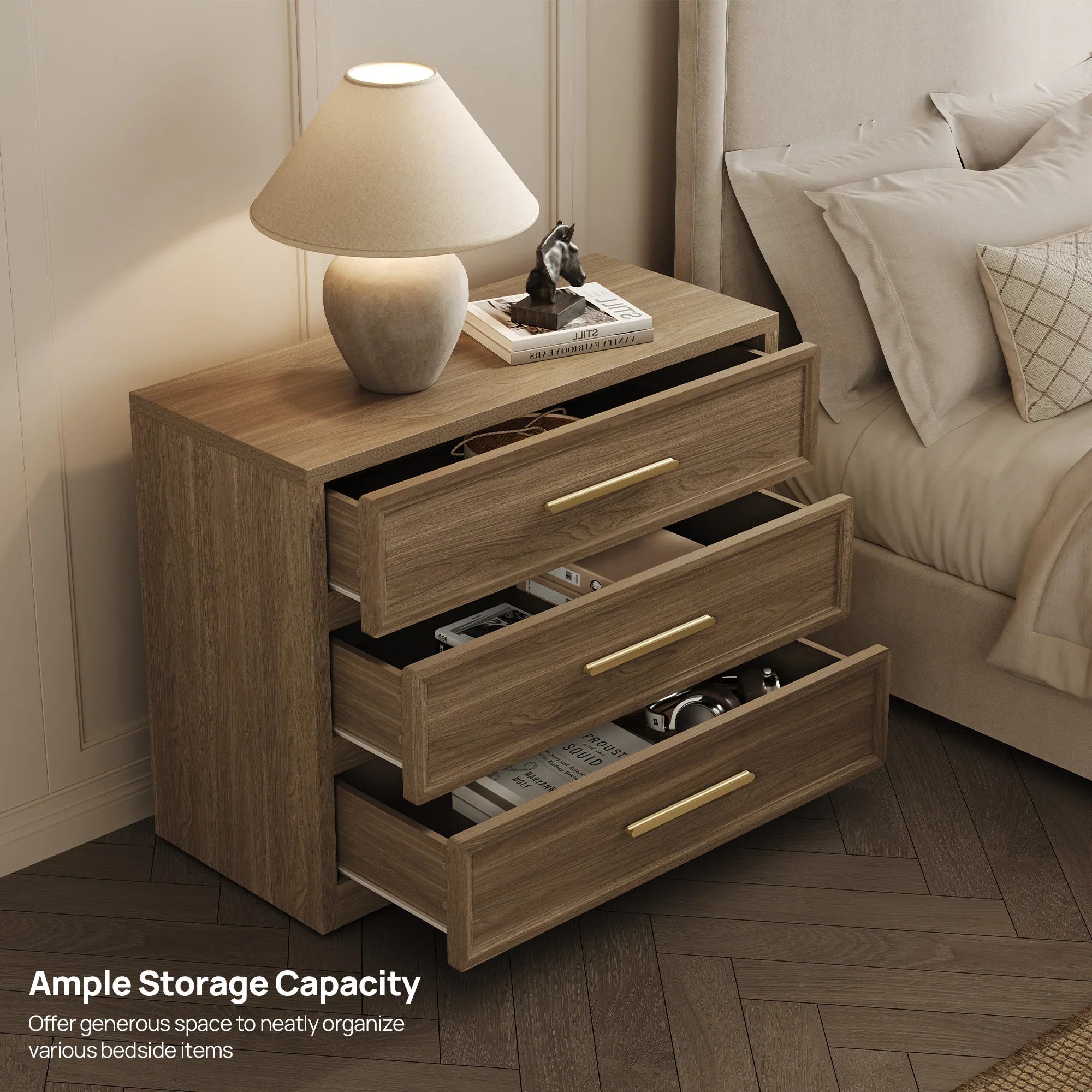 Crescent Nightstand with 3 Drawers