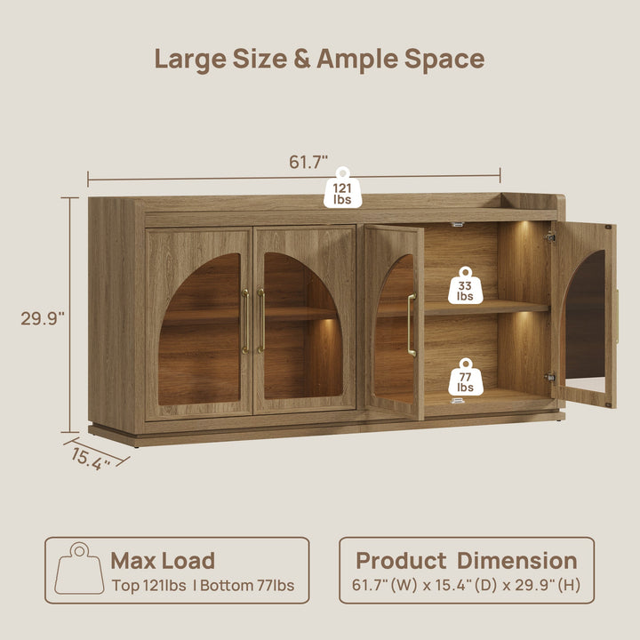 Helio Sideboard with Glass Doors and Light, Brown Oak, 2 Pieces