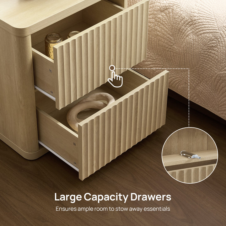 Cas 2-Drawer Nightstand, Fluted Style