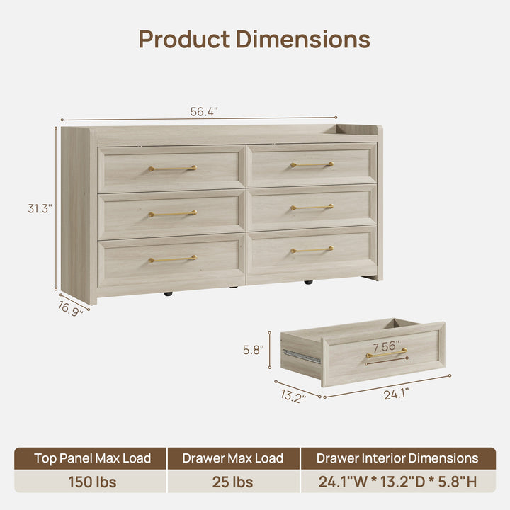 Helio White 6 Drawers Dresser