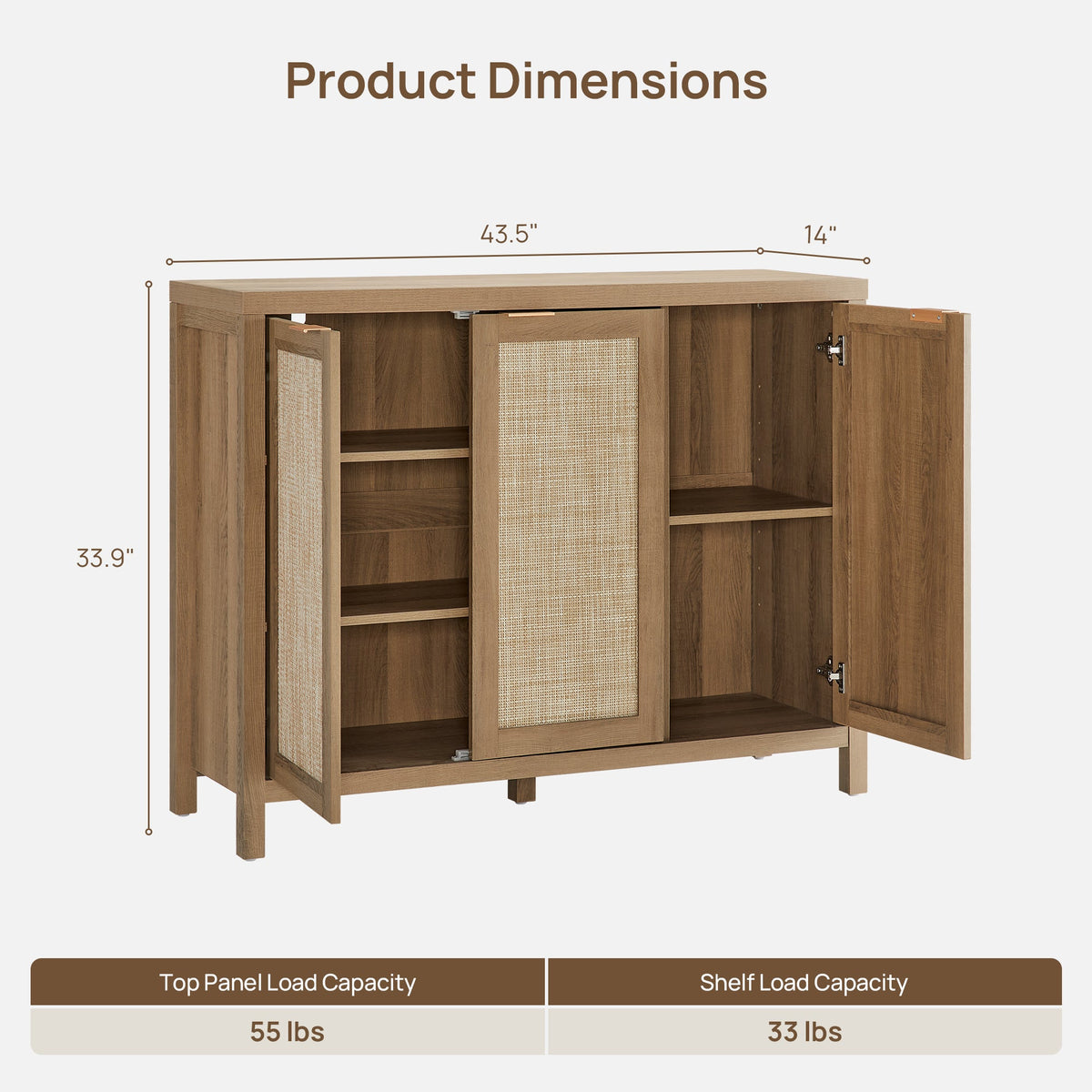 Savanna 43.5-Inch Wide Buffet Cabinet with Storage, Set of 2