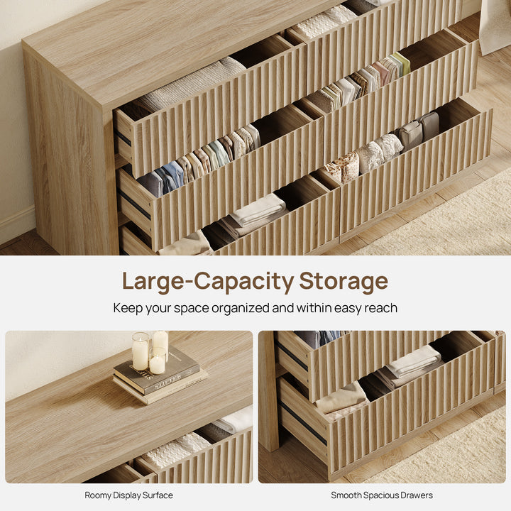 Prelude Set of 2 Modern Dresser with 6 Drawers, 55Inch Wide