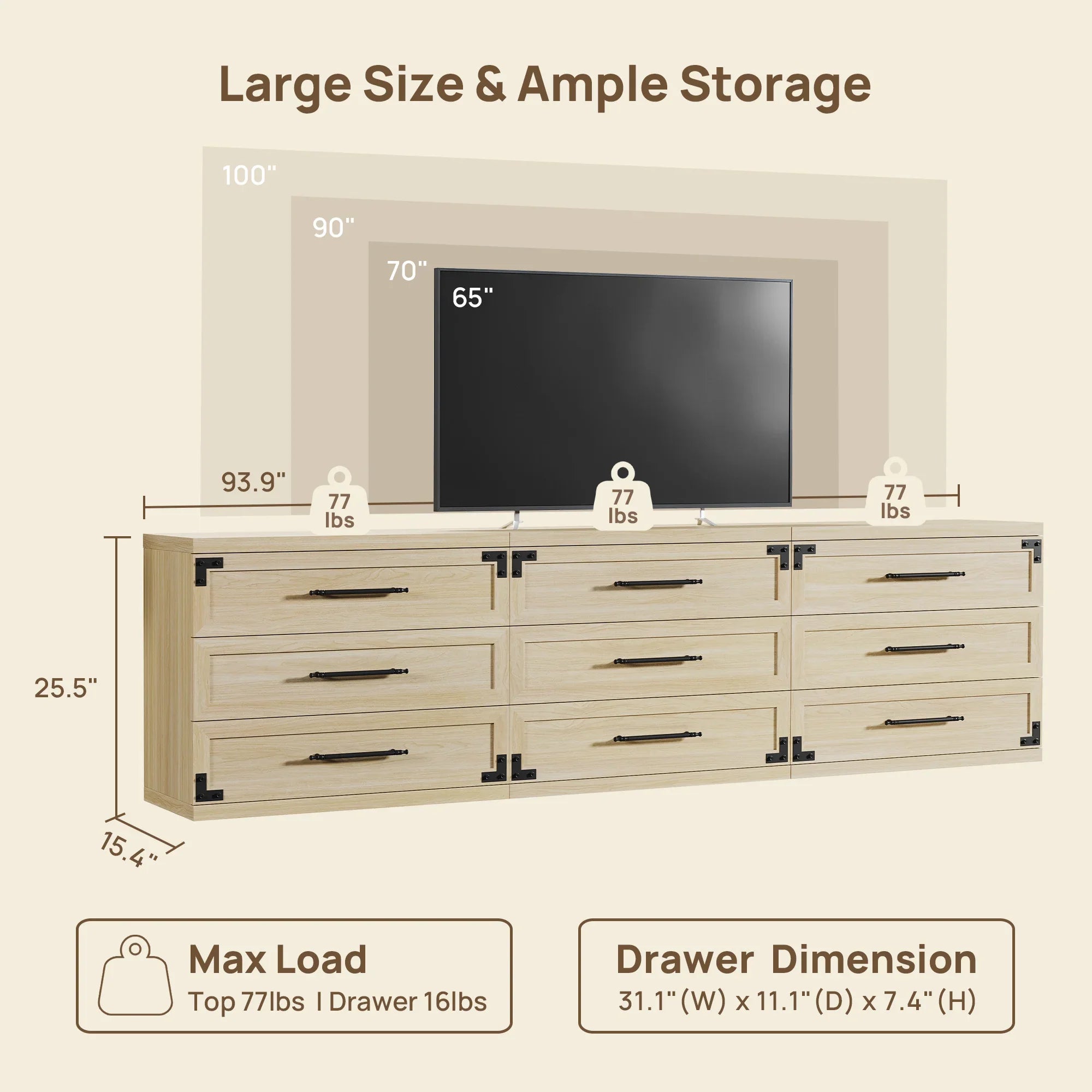 Willow 3-Drawers Nightstands Set, 25.5 Inch Tall