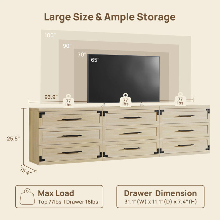 Willow 3-Drawers Nightstands Set, 25.5 Inch Tall