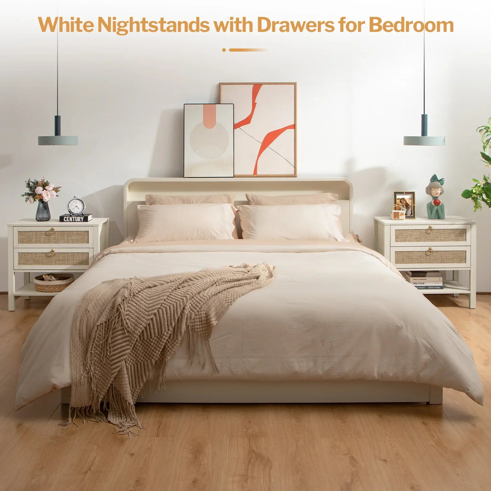 Terra 6 Drawers Dresser And White Cream Oak Nightstands Sets