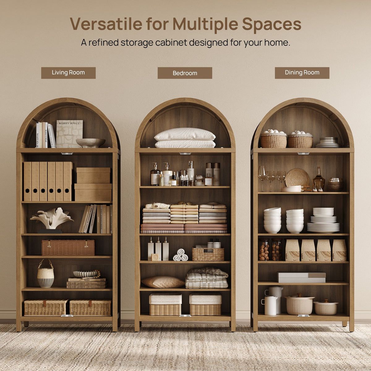 Savanna 72.8Inch-Tall Pantry Cabinet, Arched Design, Set of 3