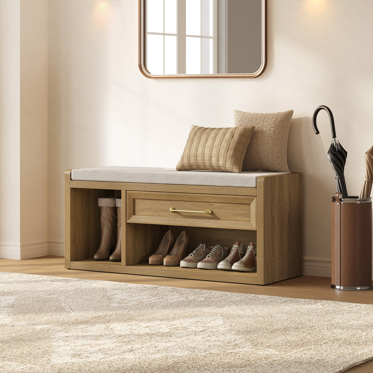 Helio Shoe Bench with Cushion, Entryway Storage