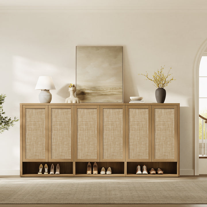 Zura Modern 3-Piece Rattan Shoe Cabinet, 70 Pairs