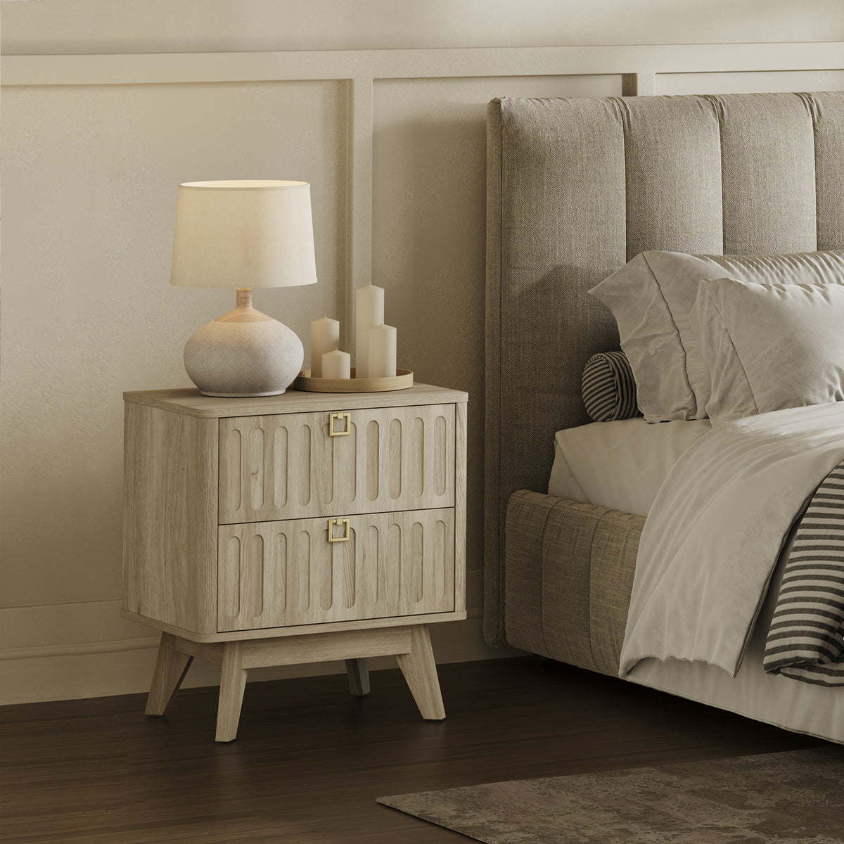 Domus 2-Drawer Nightstand, Modern Design