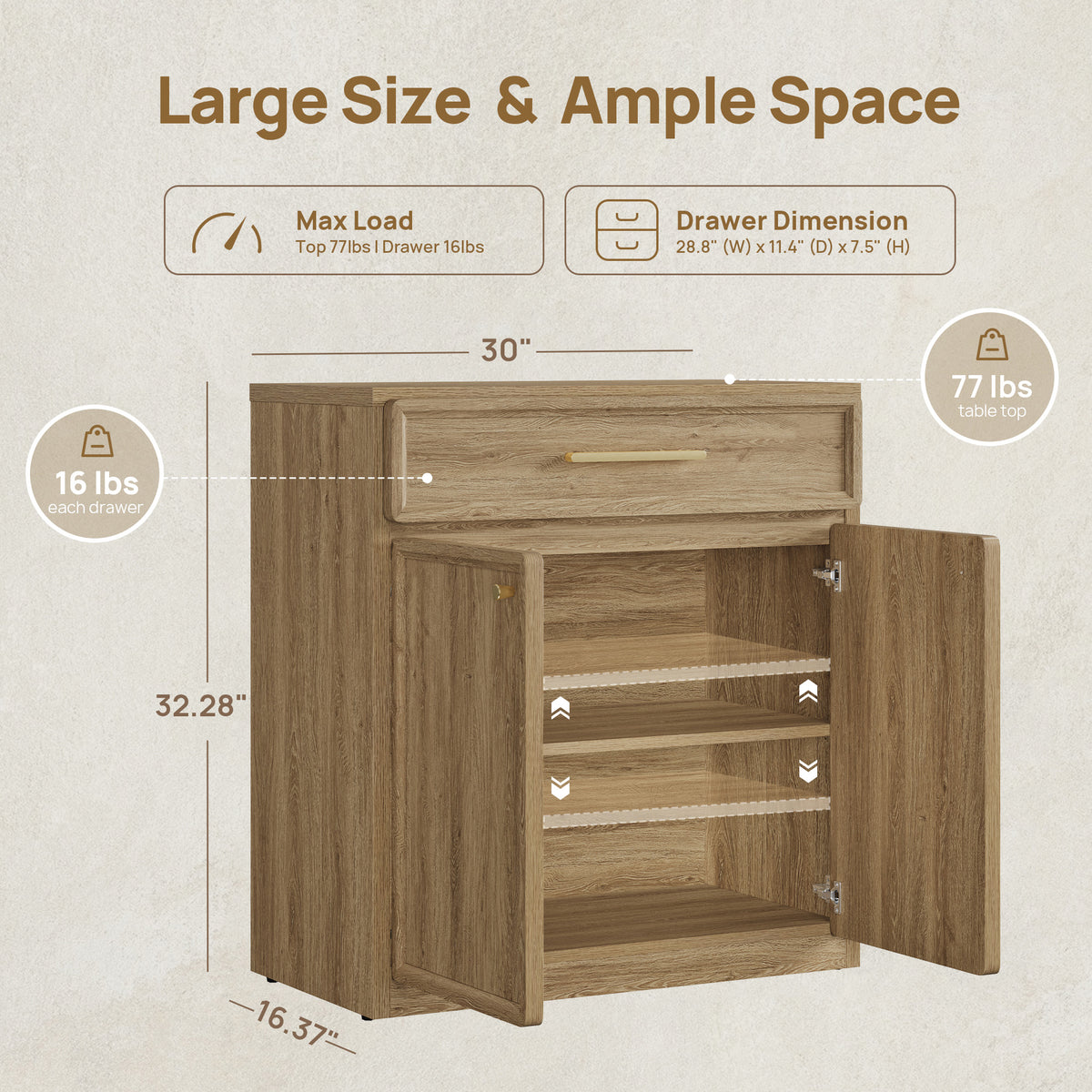 Crescent Buffet Cabinet with Doors, Set of 3