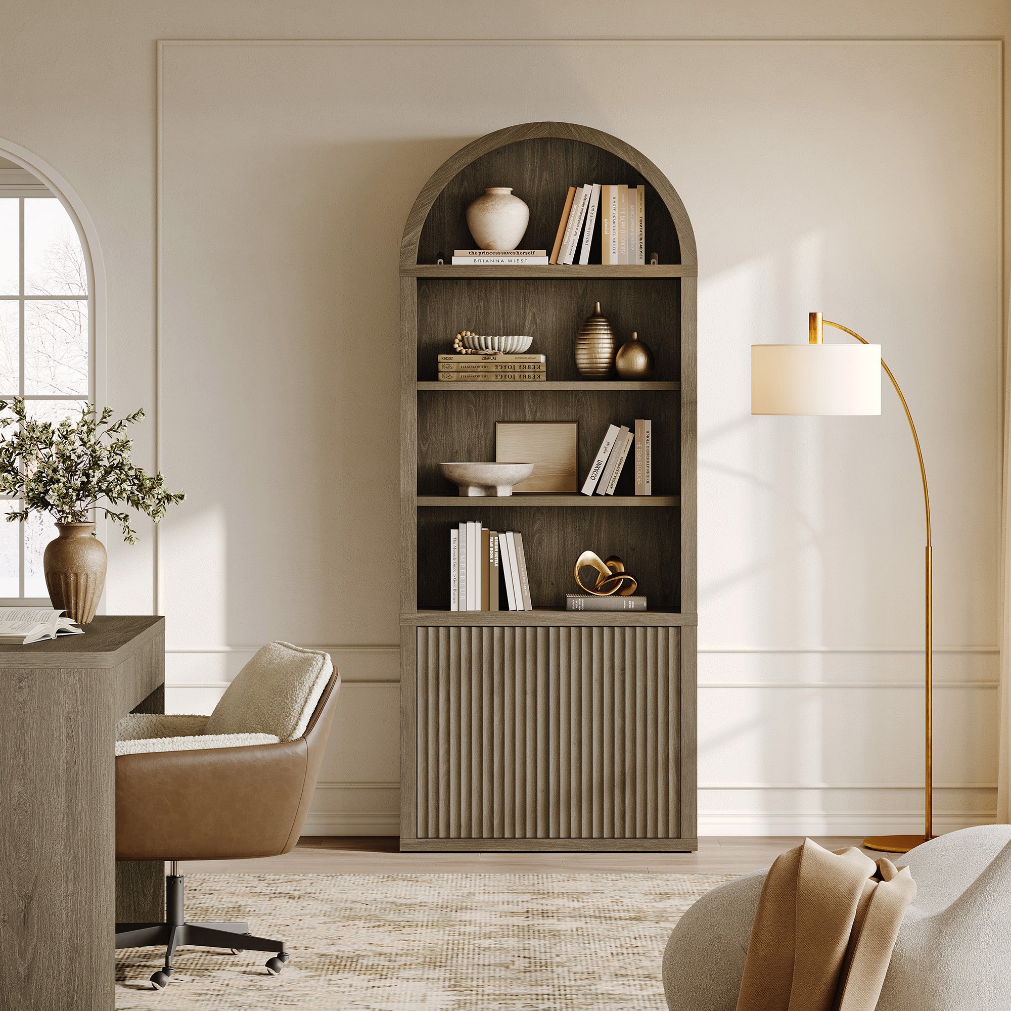 Cas Modern Arched Bookcase, Large Storage